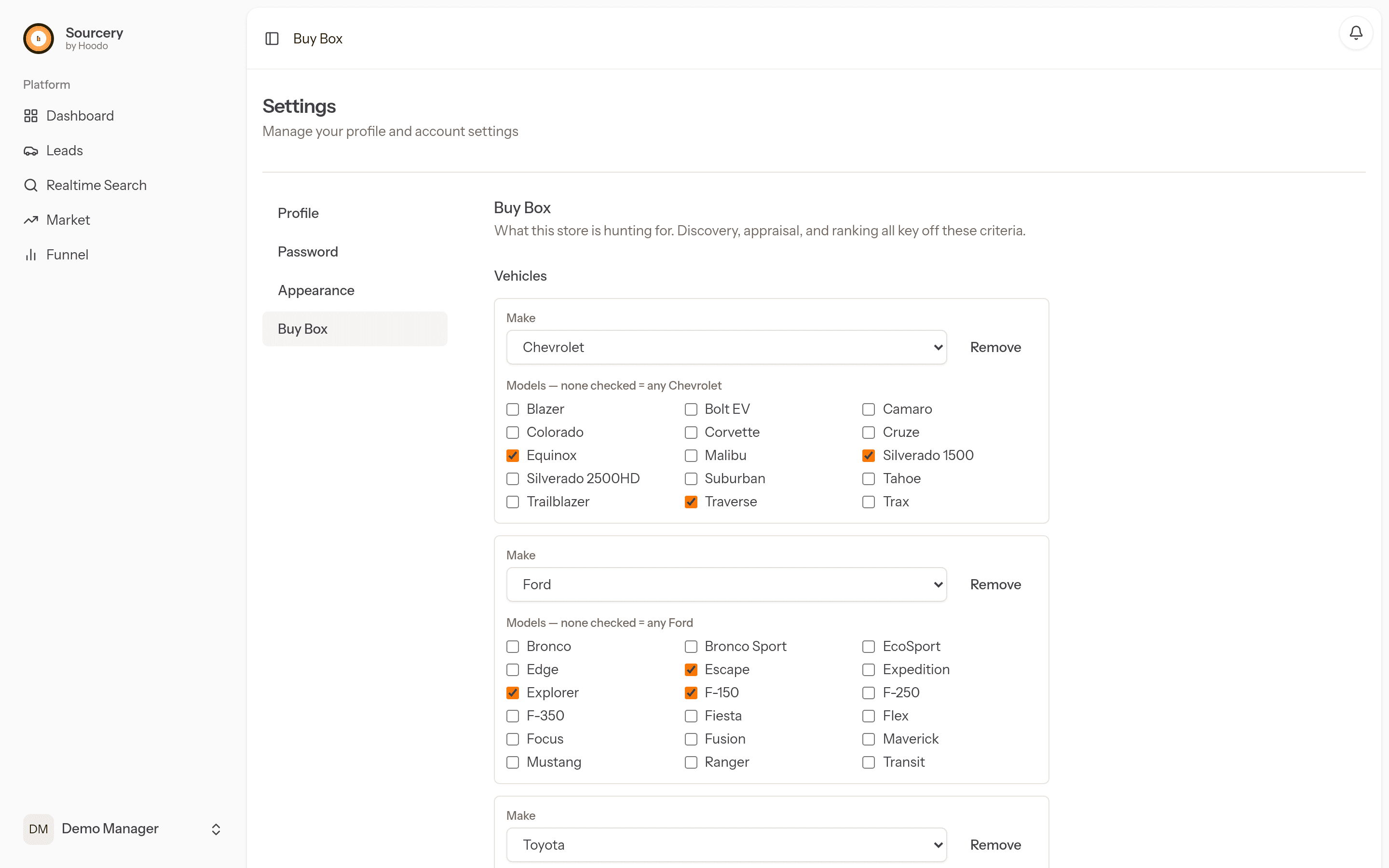 Sourcery buy box settings